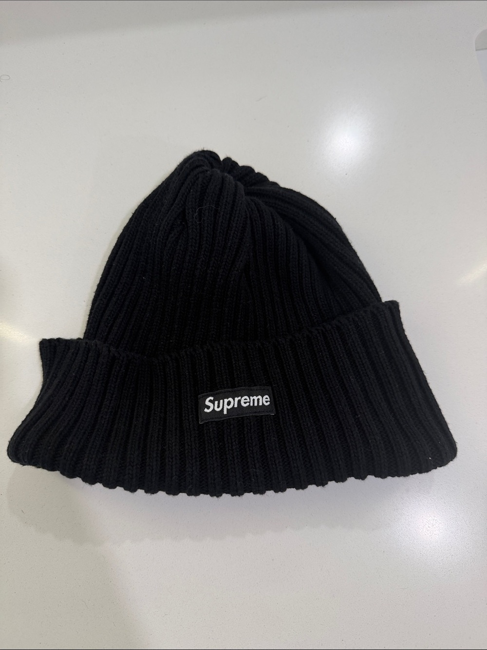 Supreme Black Ribbed Cuffed Beanie with Box Logo